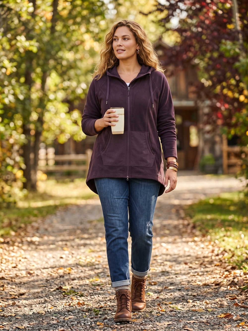 Eddie Bauer Tall Purple Fleece Zip Up Hooded Tunic Jacket Gorpcore Cabincore